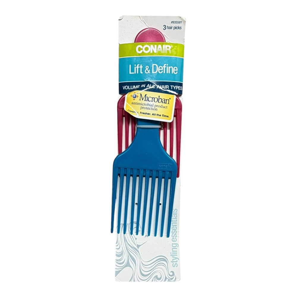 Conair Lift & Define Hair Picks 2 Pack Microban Antimicrobial Blue Pink Red
